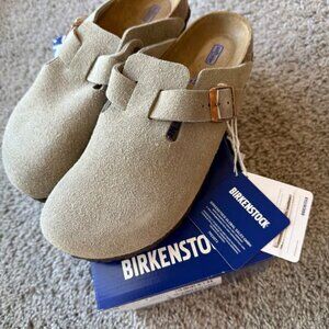 Birkenstock Boston Clog Suede Sandal Taupe